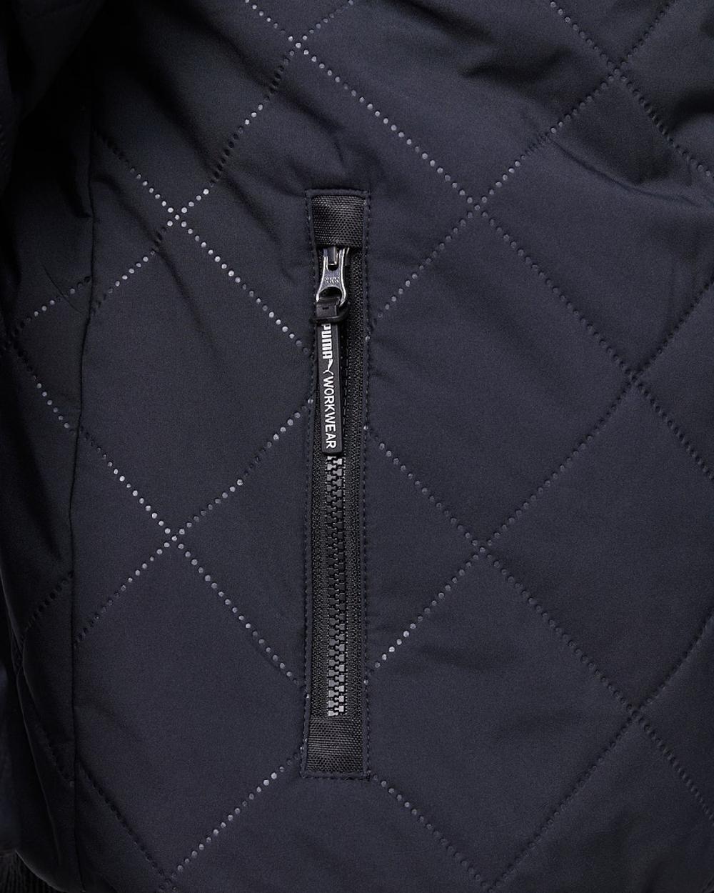 Carbon Coloured Puma Workwear Mens Essentials Hooded Winter Work Jacket on white background 