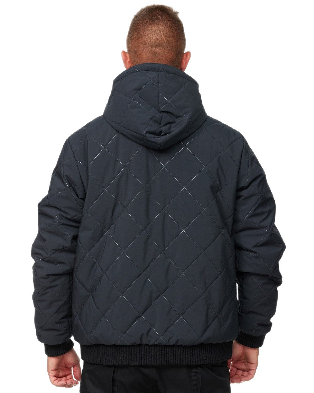 Carbon Coloured Puma Workwear Mens Essentials Hooded Winter Work Jacket on white background 