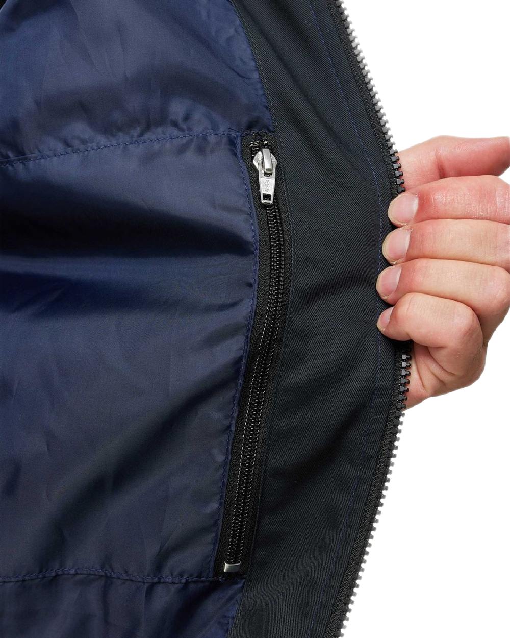 Navy Coloured Puma Workwear Mens Essentials Hooded Winter Work Jacket on white background 