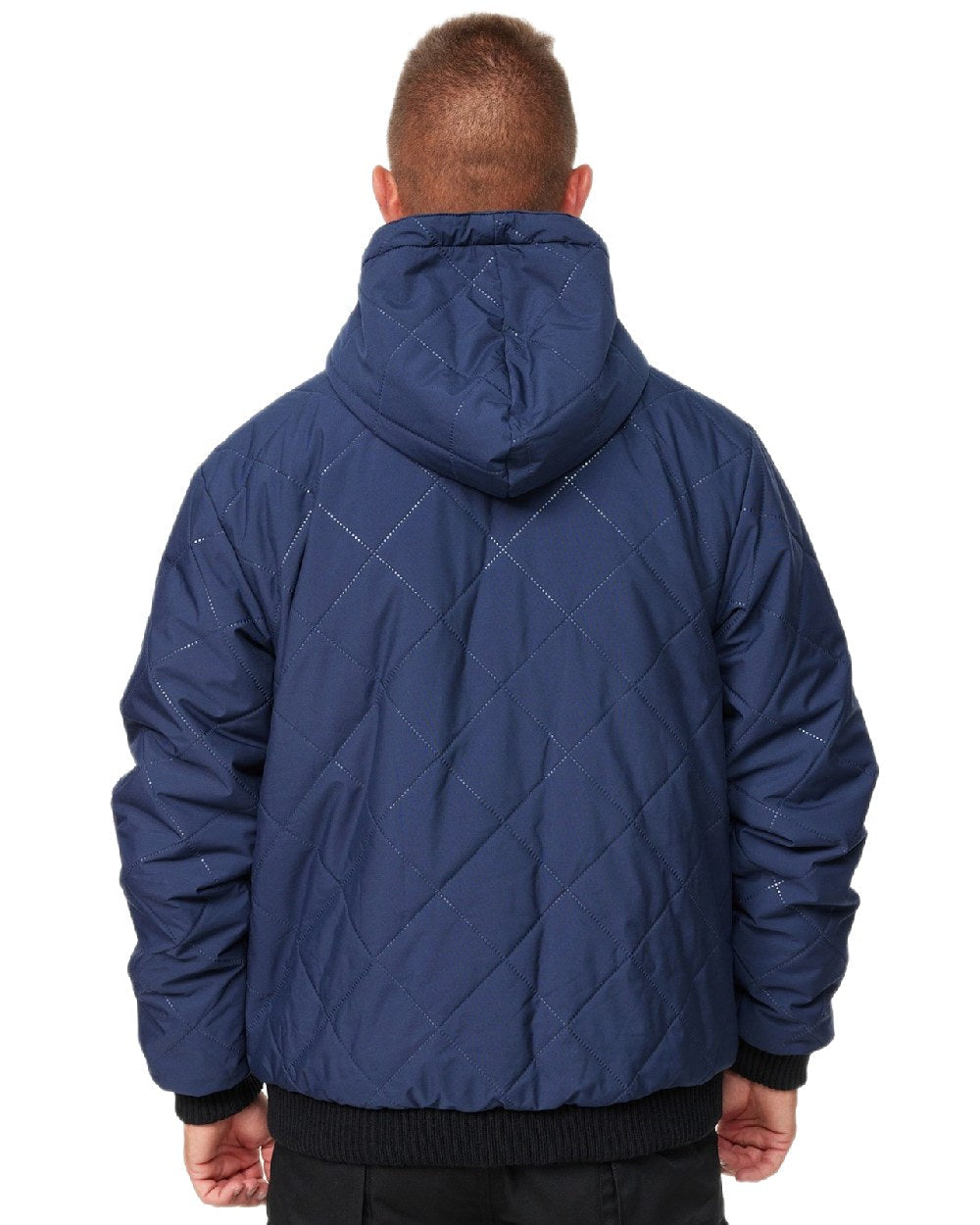 Navy Coloured Puma Workwear Mens Essentials Hooded Winter Work Jacket on white background 