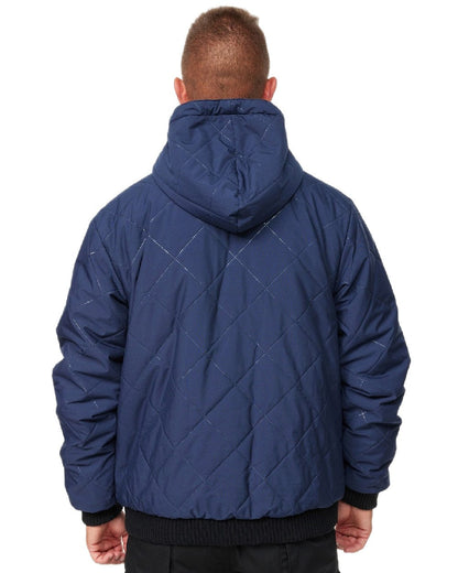 Navy Coloured Puma Workwear Mens Essentials Hooded Winter Work Jacket on white background 