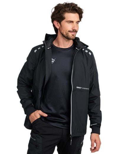 Carbon Coloured Puma Workwear Mens Essentials Rain Work Jacket on white background 