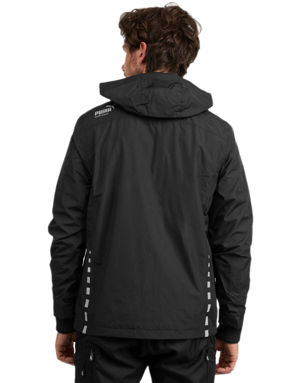Carbon Coloured Puma Workwear Mens Essentials Rain Work Jacket on white background 