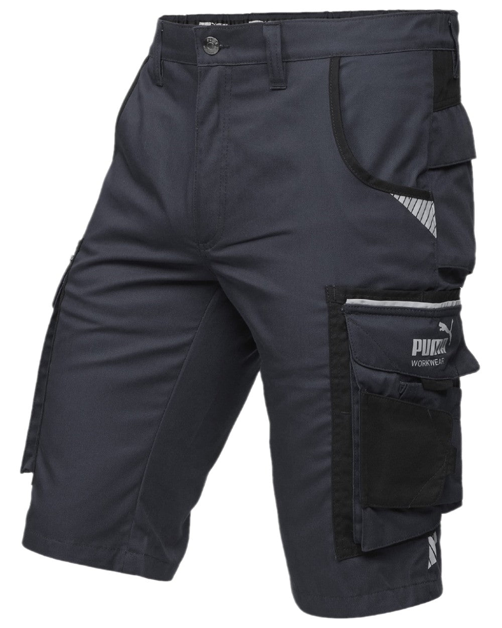 Anthracite Black Coloured Puma Workwear Mens Precision X Premium Work Shorts on white background 