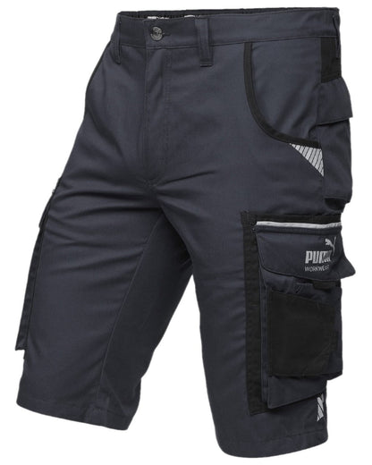Anthracite Black Coloured Puma Workwear Mens Precision X Premium Work Shorts on white background 