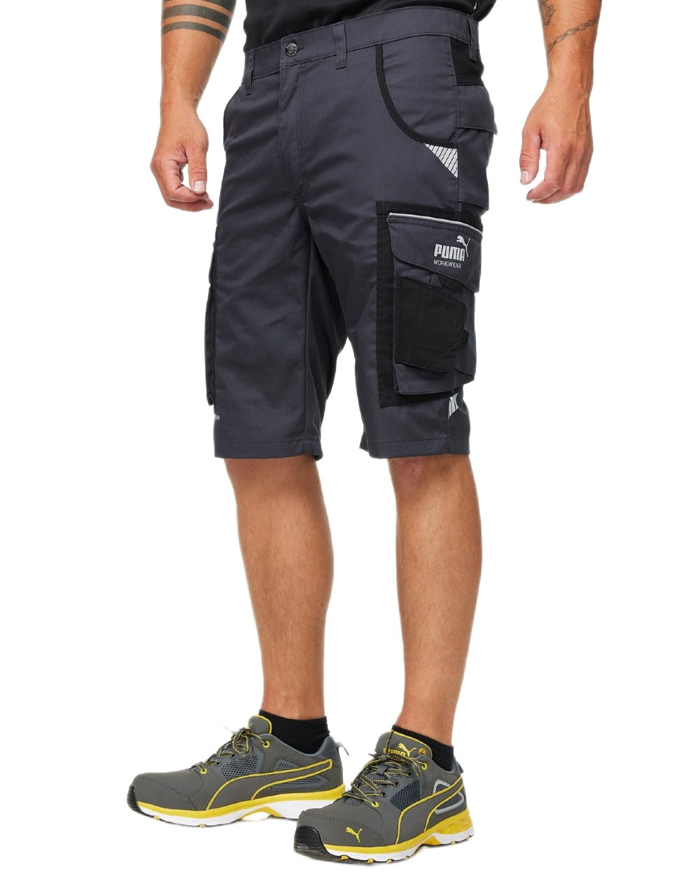 Anthracite Black Coloured Puma Workwear Mens Precision X Premium Work Shorts on white background 