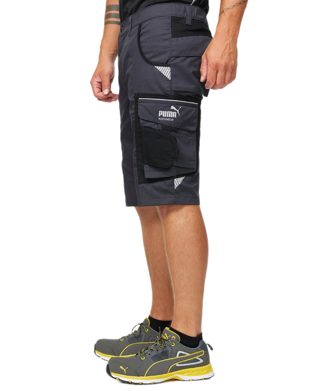 Anthracite Black Coloured Puma Workwear Mens Precision X Premium Work Shorts on white background 