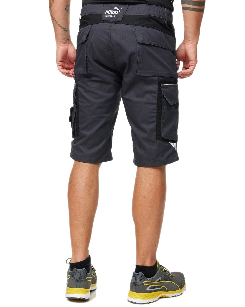 Anthracite Black Coloured Puma Workwear Mens Precision X Premium Work Shorts on white background 