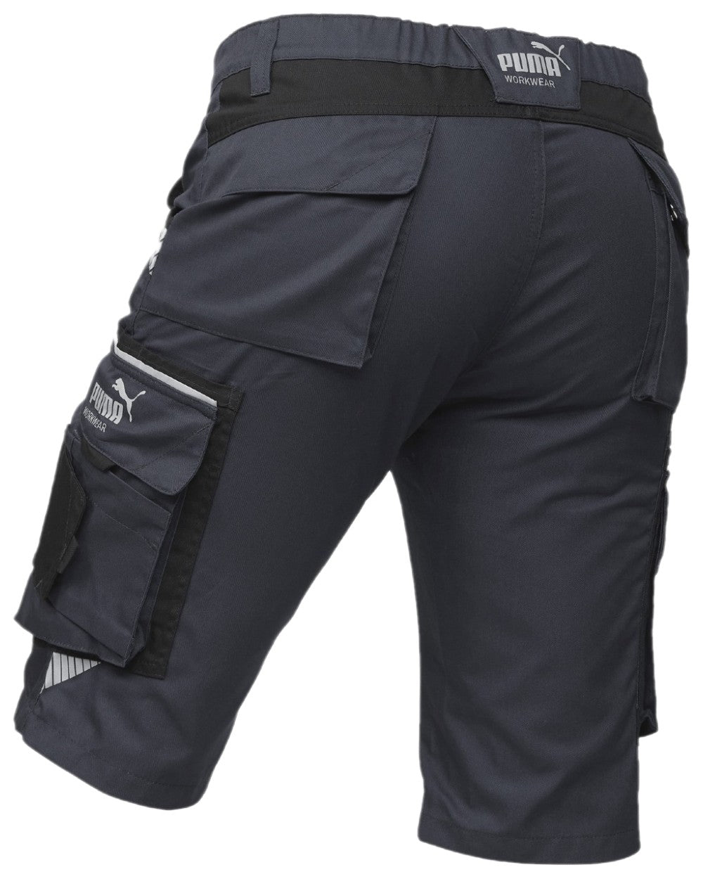 Anthracite Black Coloured Puma Workwear Mens Precision X Premium Work Shorts on white background 