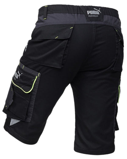Black Neon Coloured Puma Workwear Mens Precision X Premium Work Shorts on white background 