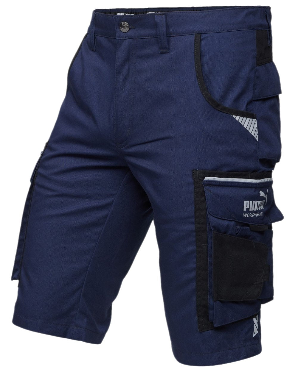 Navy Coloured Puma Workwear Mens Precision X Premium Work Shorts on white background 