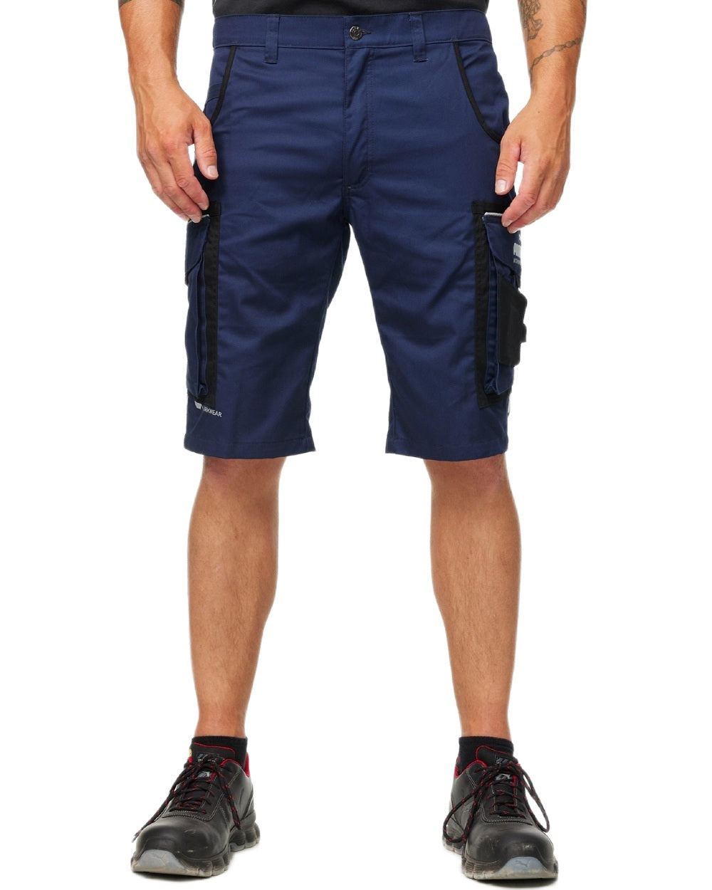 Navy Coloured Puma Workwear Mens Precision X Premium Work Shorts on white background 