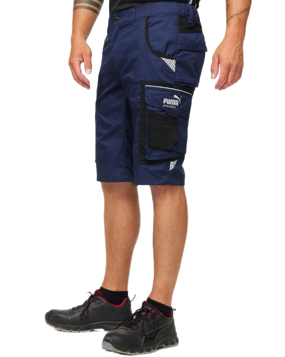 Navy Coloured Puma Workwear Mens Precision X Premium Work Shorts on white background 