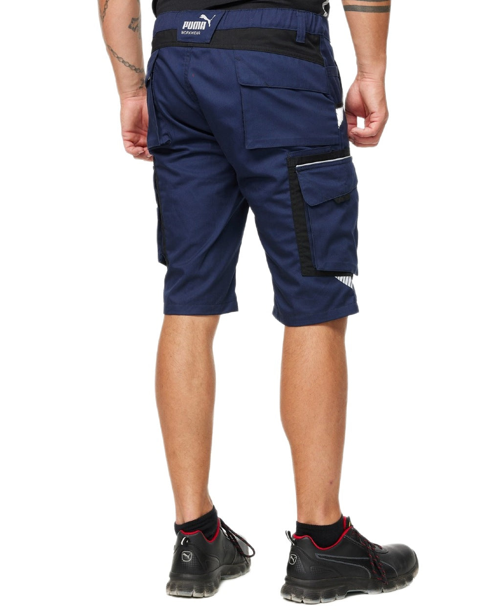 Navy Coloured Puma Workwear Mens Precision X Premium Work Shorts on white background 