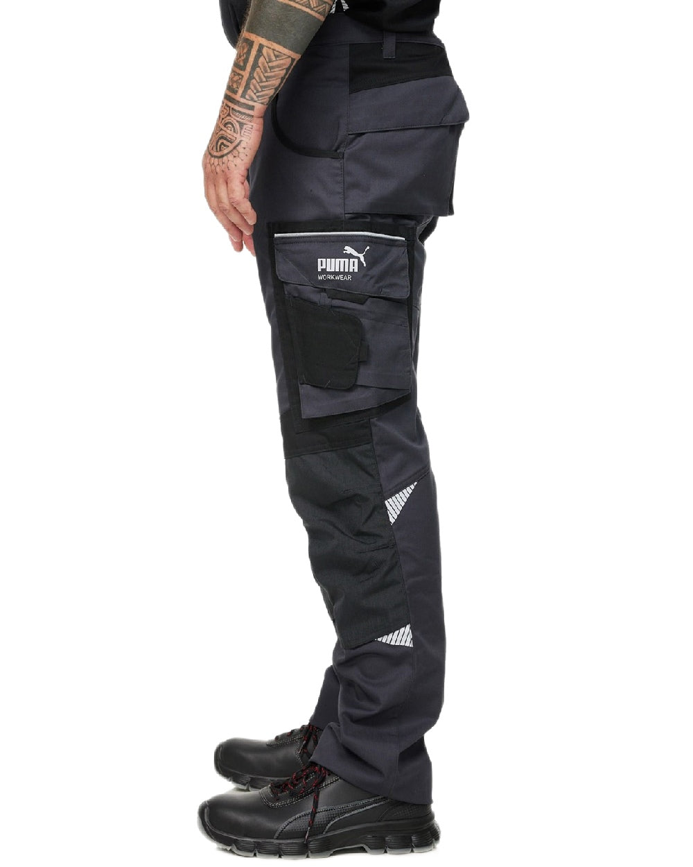Anthracite Black Coloured Puma Workwear Mens Precision X Premium Work Trousers on white background 