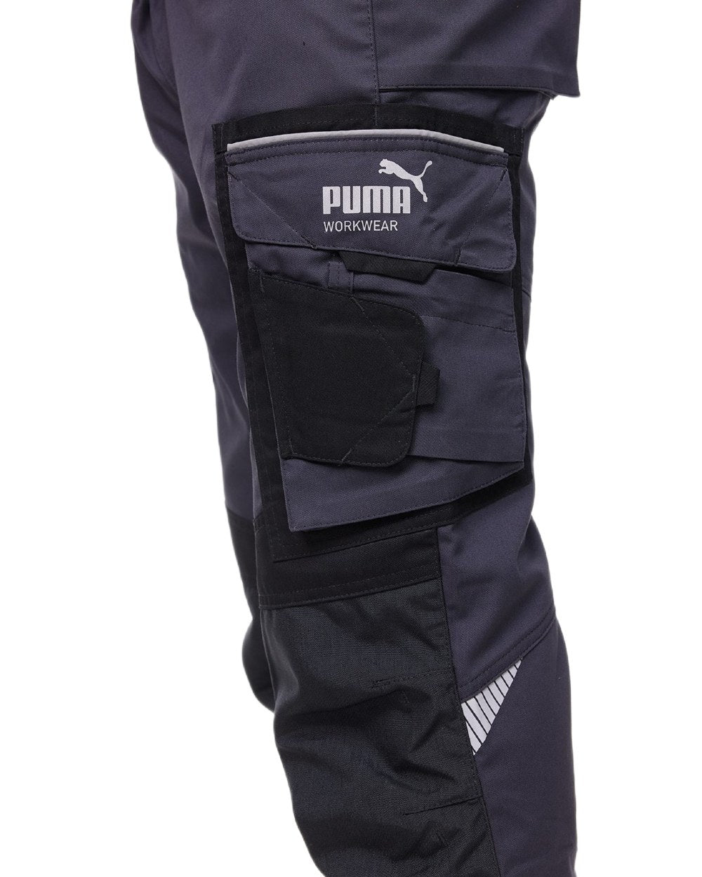 Anthracite Black Coloured Puma Workwear Mens Precision X Premium Work Trousers on white background 