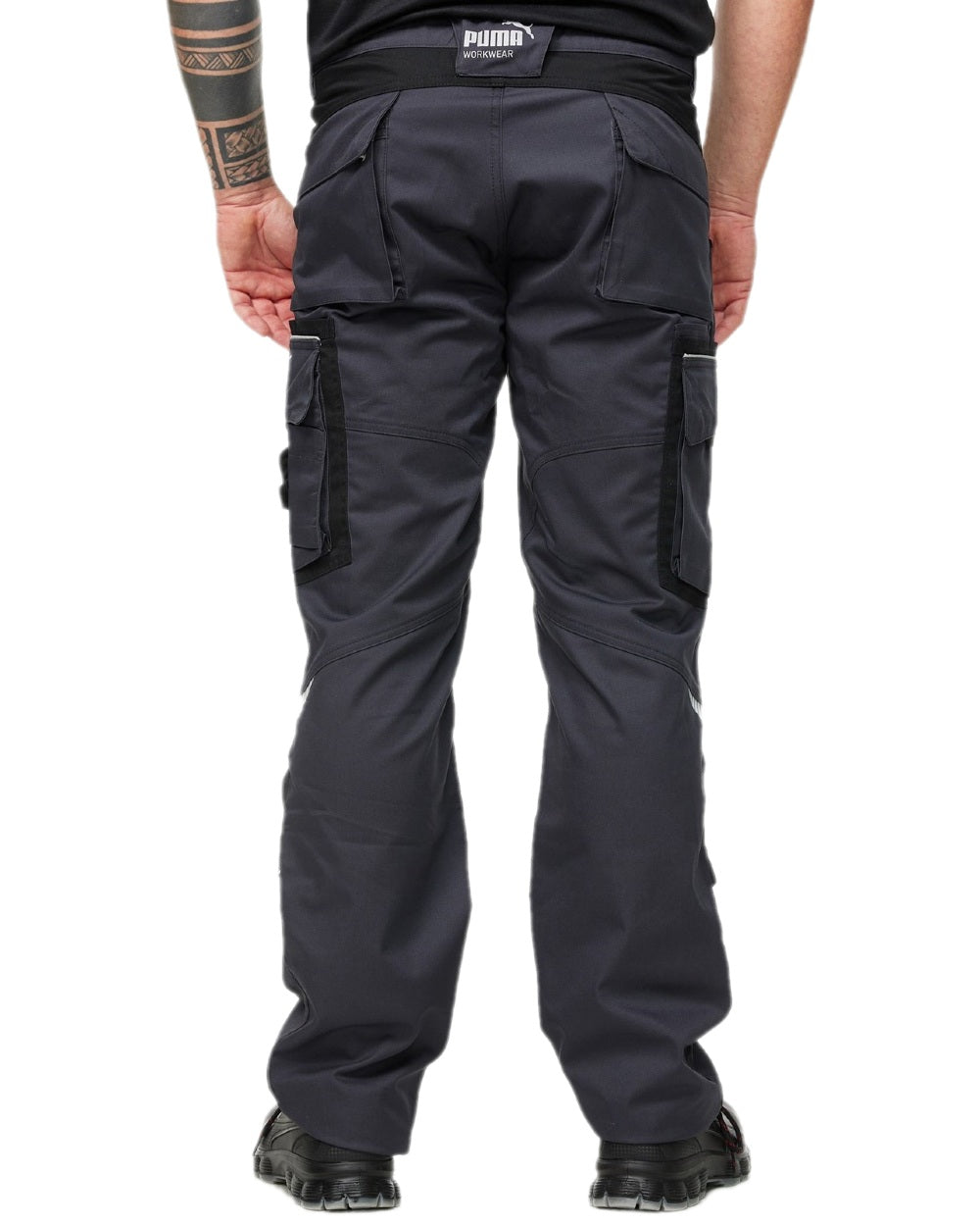 Anthracite Black Coloured Puma Workwear Mens Precision X Premium Work Trousers on white background 