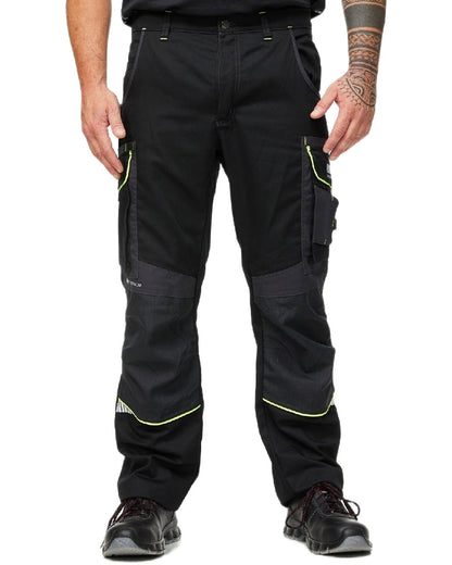 Black Neon Coloured Puma Workwear Mens Precision X Premium Work Trousers on white background 