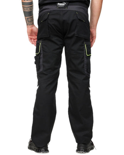 Black Neon Coloured Puma Workwear Mens Precision X Premium Work Trousers on white background 