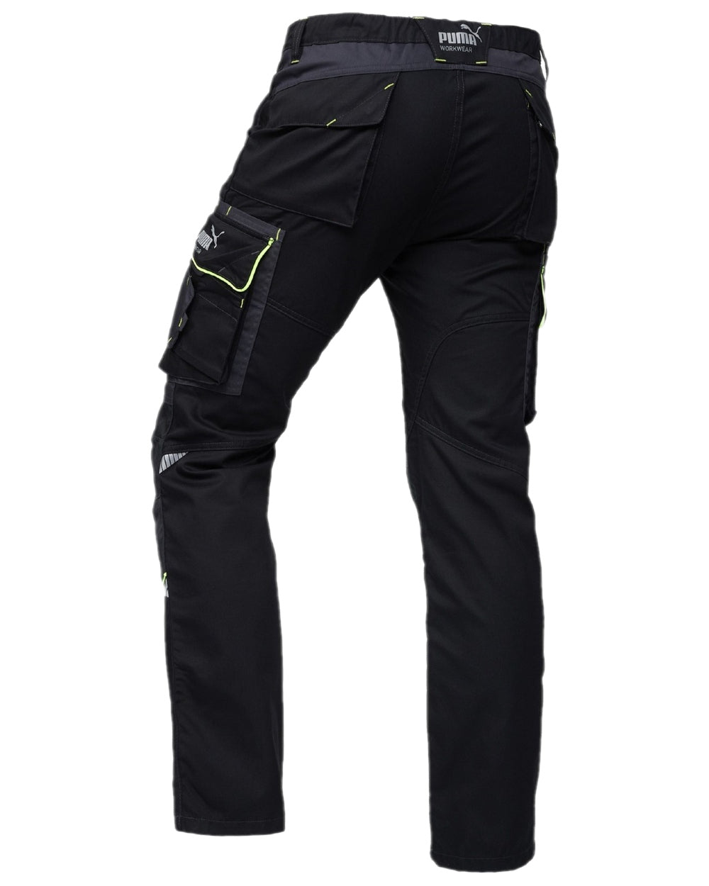Black Neon Coloured Puma Workwear Mens Precision X Premium Work Trousers on white background 