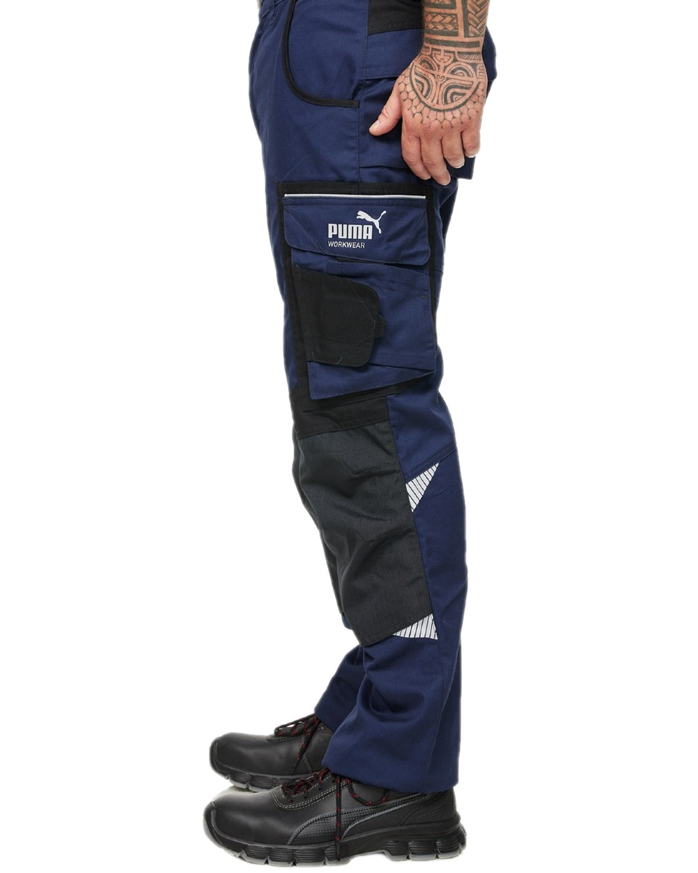 Navy Coloured Puma Workwear Mens Precision X Premium Work Trousers on white background 