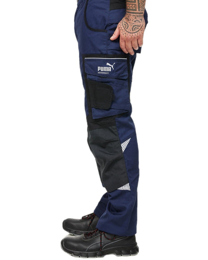 Navy Coloured Puma Workwear Mens Precision X Premium Work Trousers on white background 