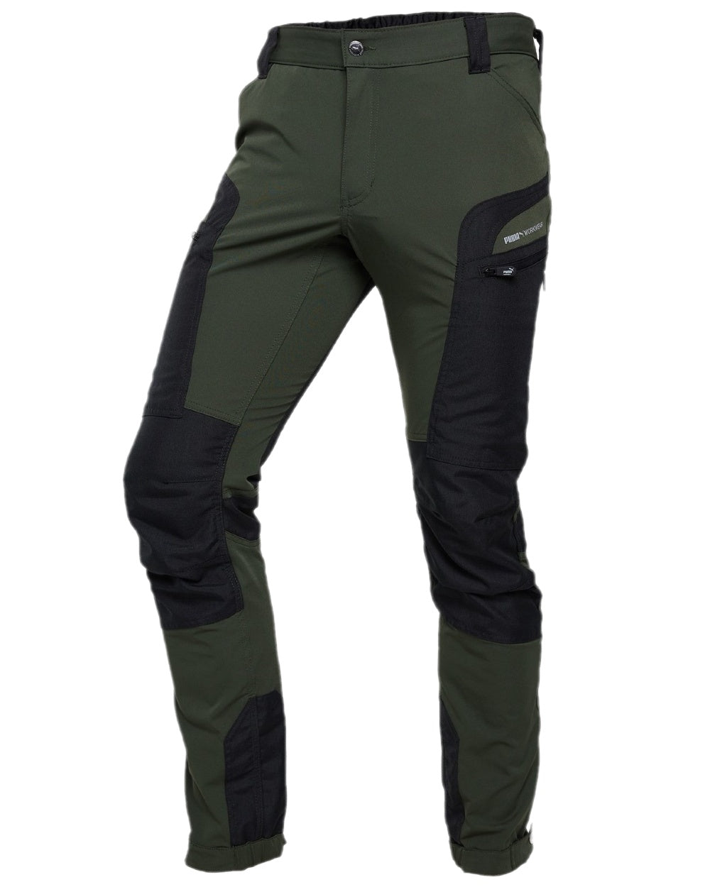 Olive Anthracite Coloured Puma Workwear Mens Pro One Premium Outdoor Work Trousers on white background 
