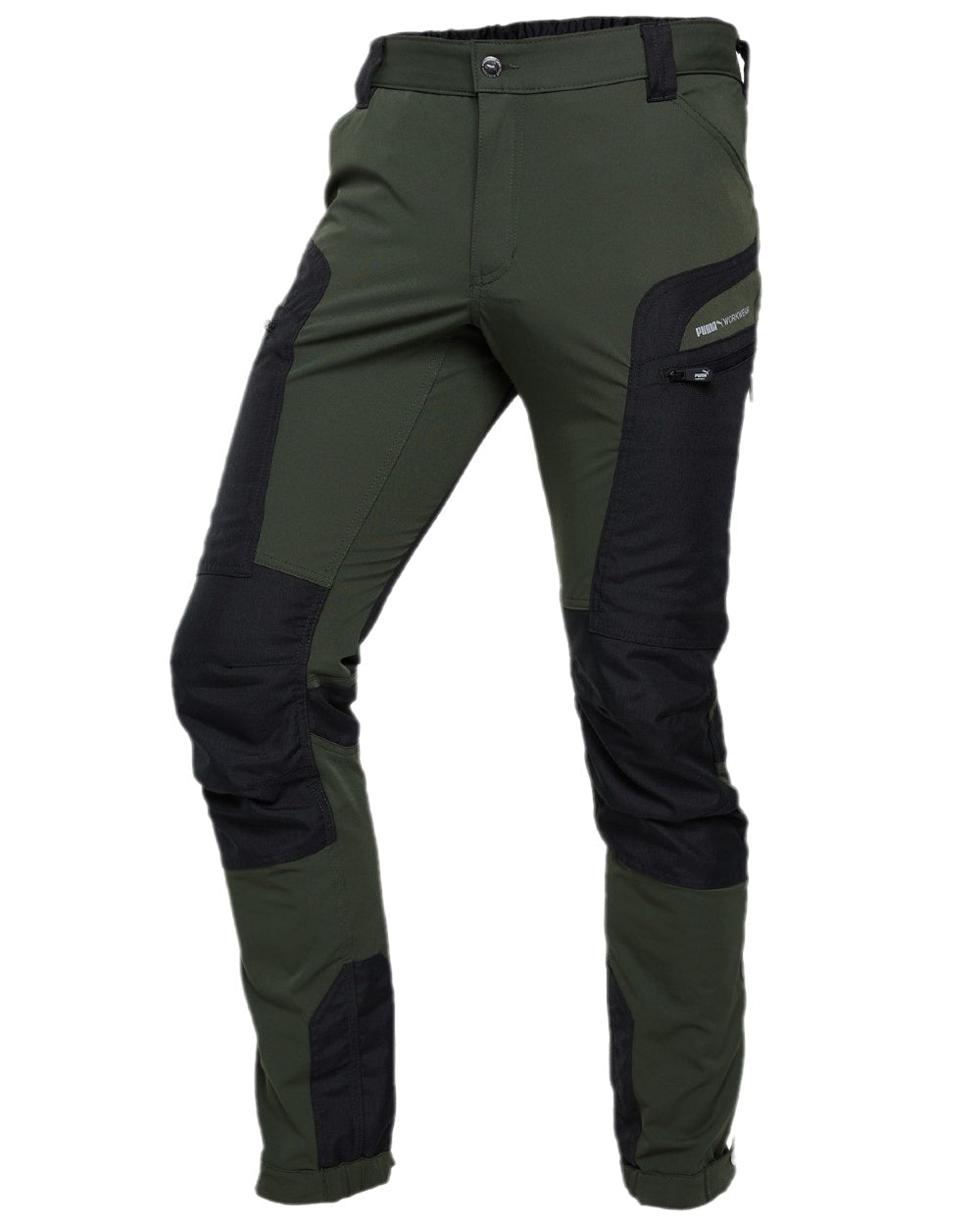 Olive Anthracite Coloured Puma Workwear Mens Pro One Premium Outdoor Work Trousers on white background 