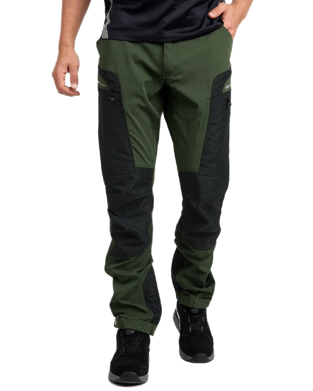 Olive Anthracite Coloured Puma Workwear Mens Pro One Premium Outdoor Work Trousers on white background 