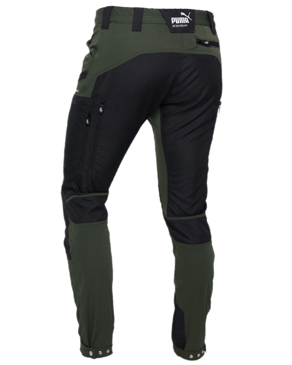Olive Anthracite Coloured Puma Workwear Mens Pro One Premium Outdoor Work Trousers on white background 