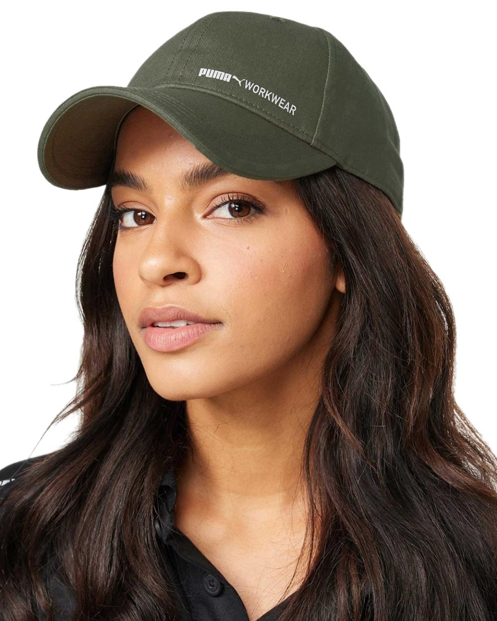 Olive Coloured Puma Workwear Work Cap on white background 