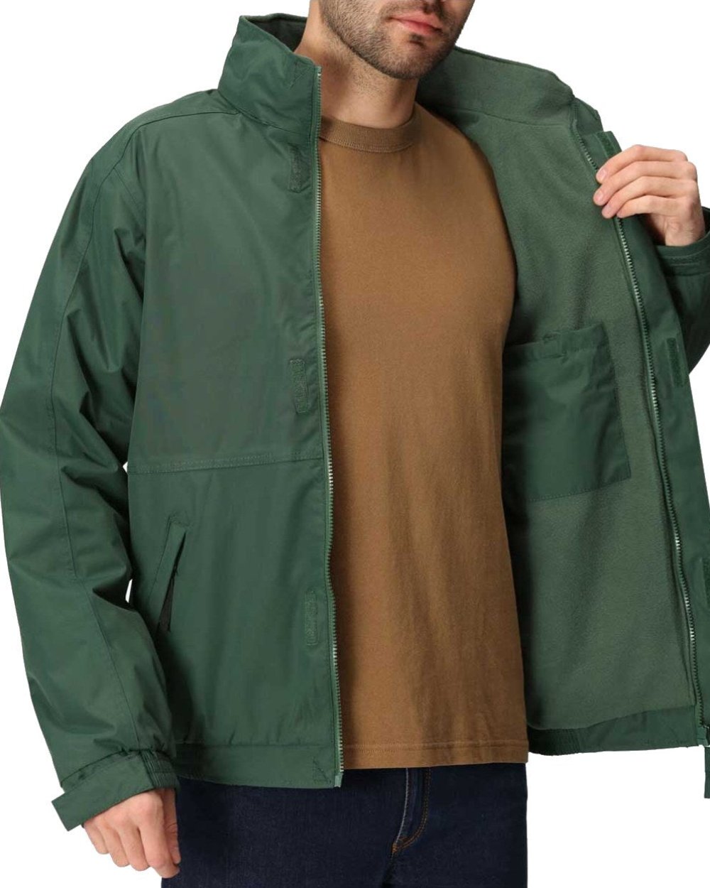 Dark Green Dark Grey coloured Regatta Dover Fleece Lined Bomber Jacket on white background 