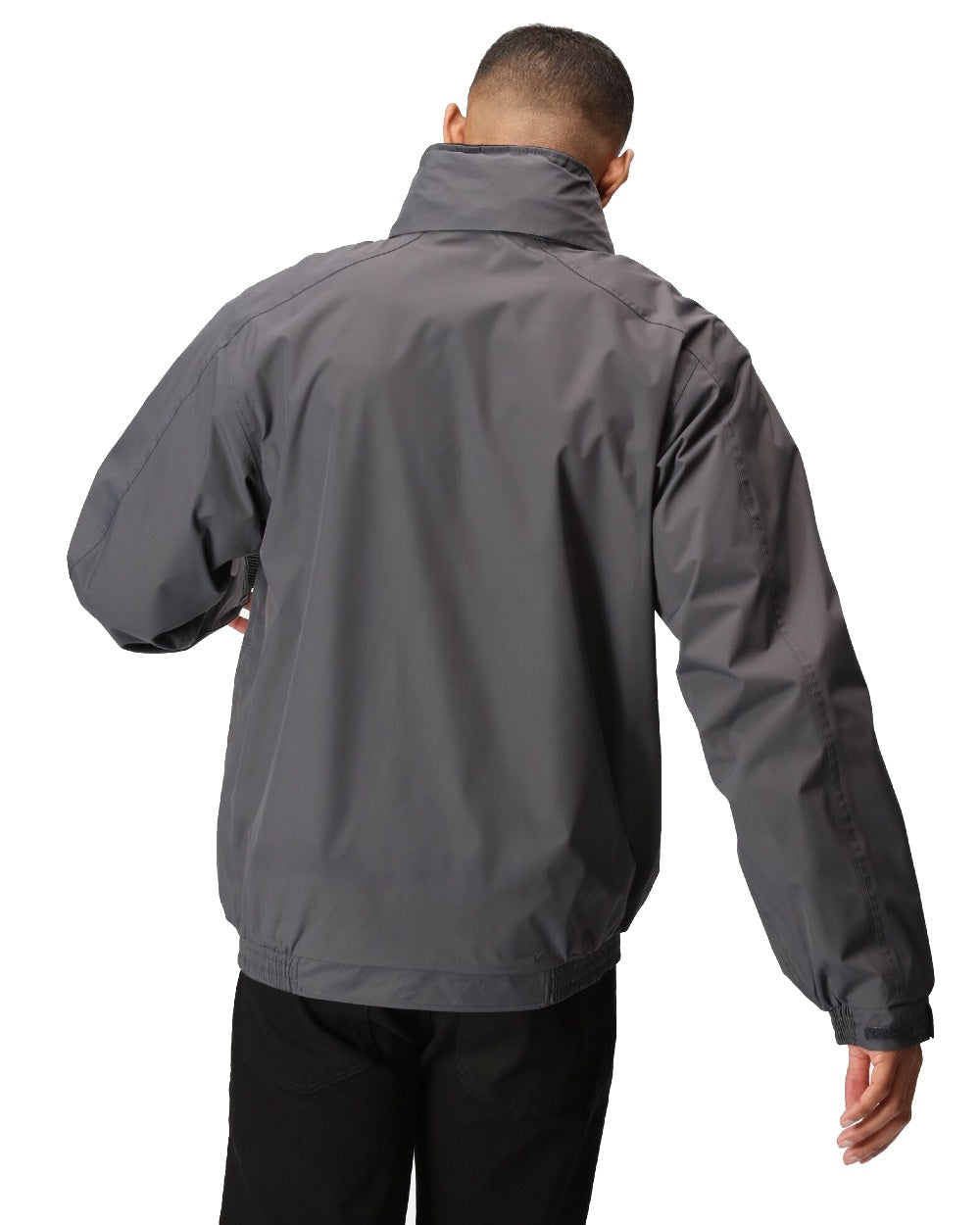 Seal Grey Black coloured Regatta Dover Fleece Lined Bomber Jacket on white background 