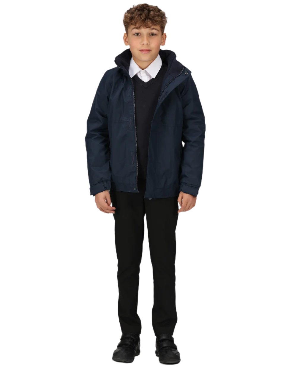 Navy Navy coloured Regatta Kids Dover Fleece Lined Jacket on white background 