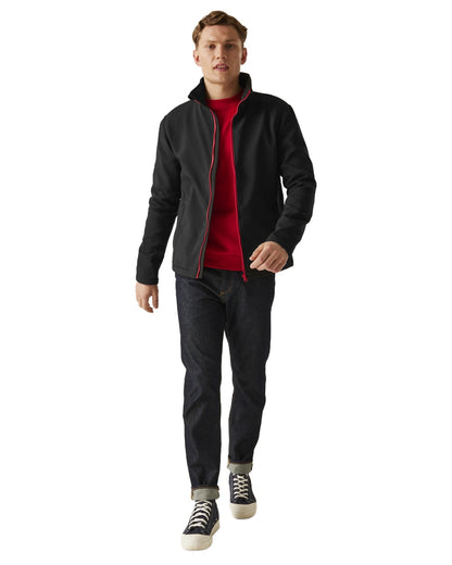 Black Classic Red coloured Regatta Mens Ablaze Printable Softshell Jacket on white background 