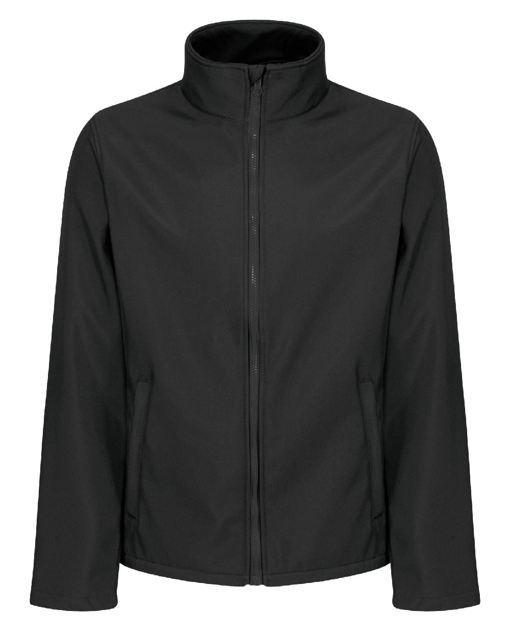 Black coloured Regatta Mens Ablaze Printable Softshell Jacket on white background