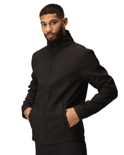 Black coloured Regatta Mens Ablaze Printable Softshell Jacket on white background 