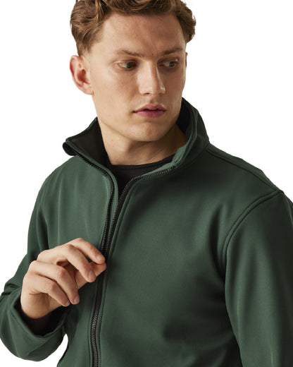 Dark Spruce Black coloured Regatta Mens Ablaze Printable Softshell Jacket on white background 