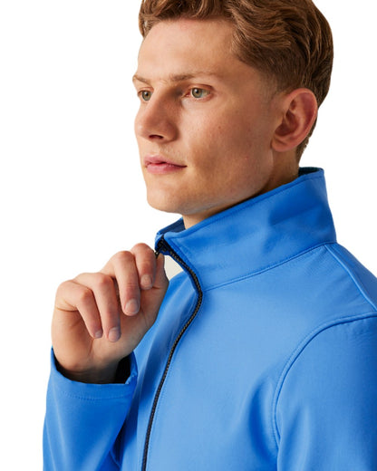 French Blue Navy coloured Regatta Mens Ablaze Printable Softshell Jacket on white background 
