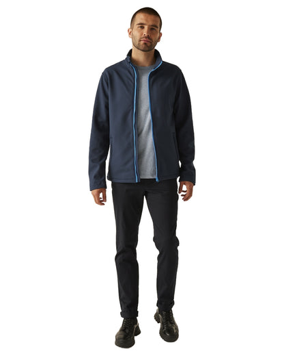 Navy French Blue coloured Regatta Mens Ablaze Printable Softshell Jacket on white background 