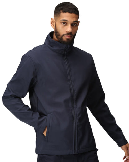 Navy coloured Regatta Mens Ablaze Printable Softshell Jacket on white background 