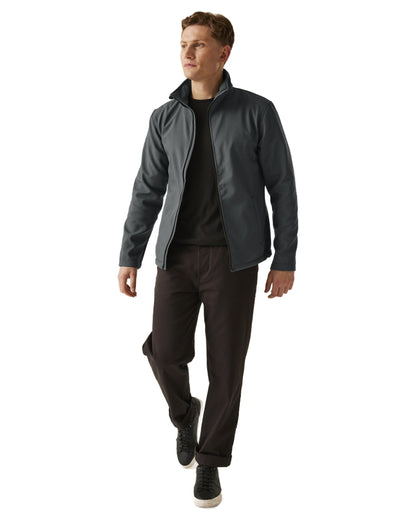 Seal Grey Black coloured Regatta Mens Ablaze Printable Softshell Jacket on white background 
