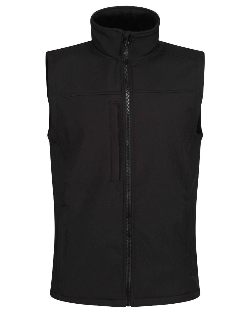 All Black coloured Regatta Mens Flux Softshell Bodywarmer on white background 