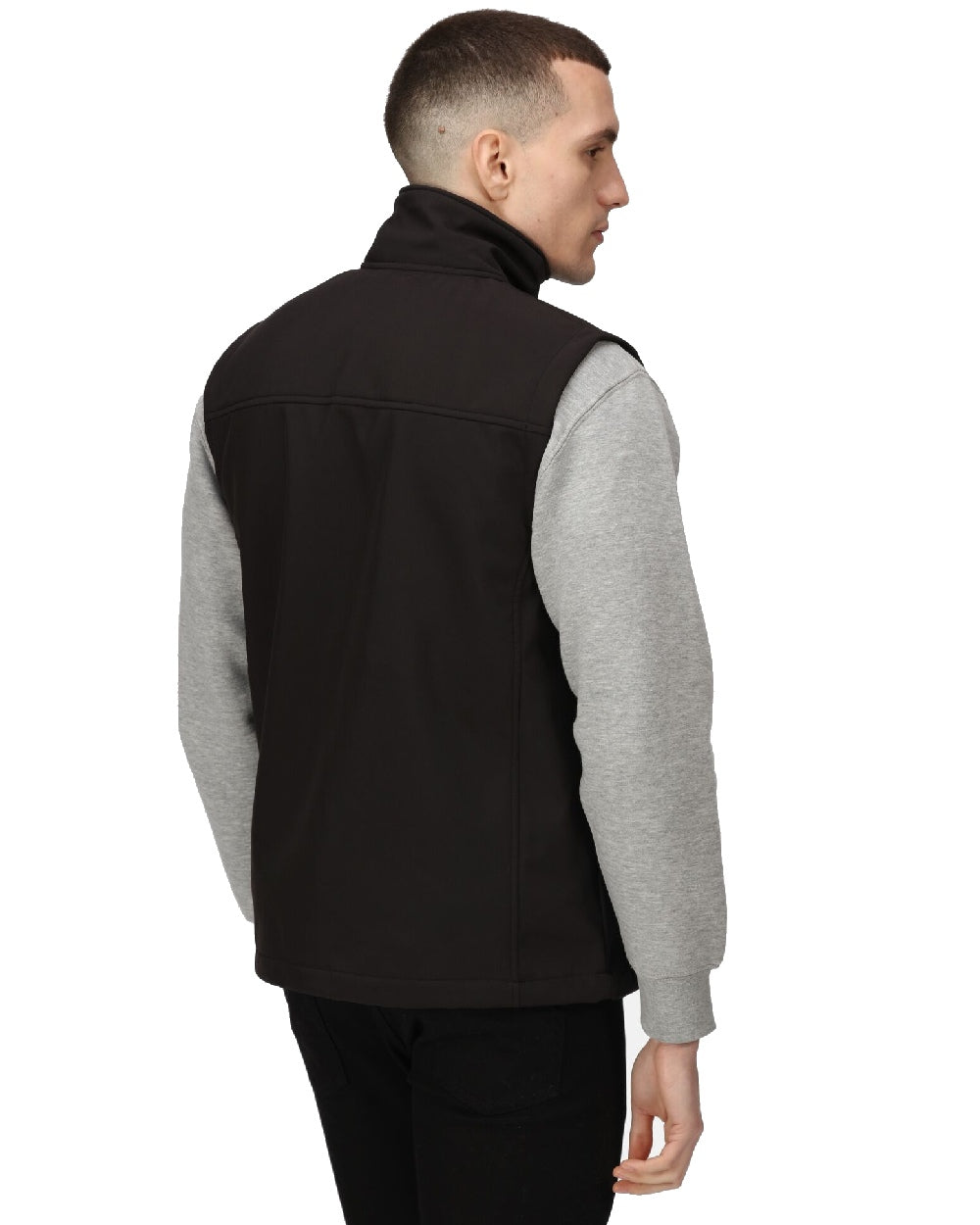 All Black coloured Regatta Mens Flux Softshell Bodywarmer on white background 