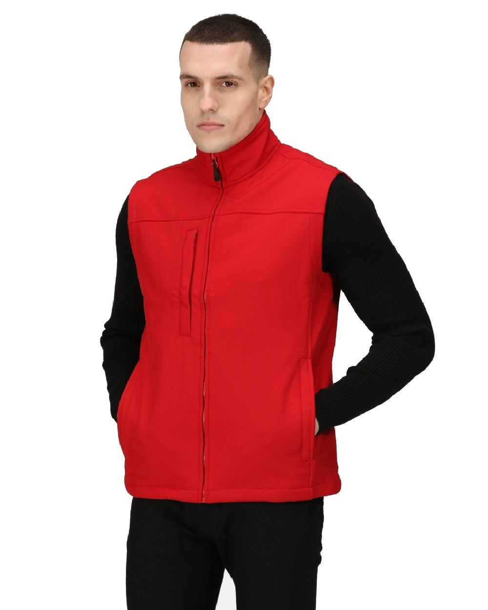 Classic Red coloured Regatta Mens Flux Softshell Bodywarmer on white background 