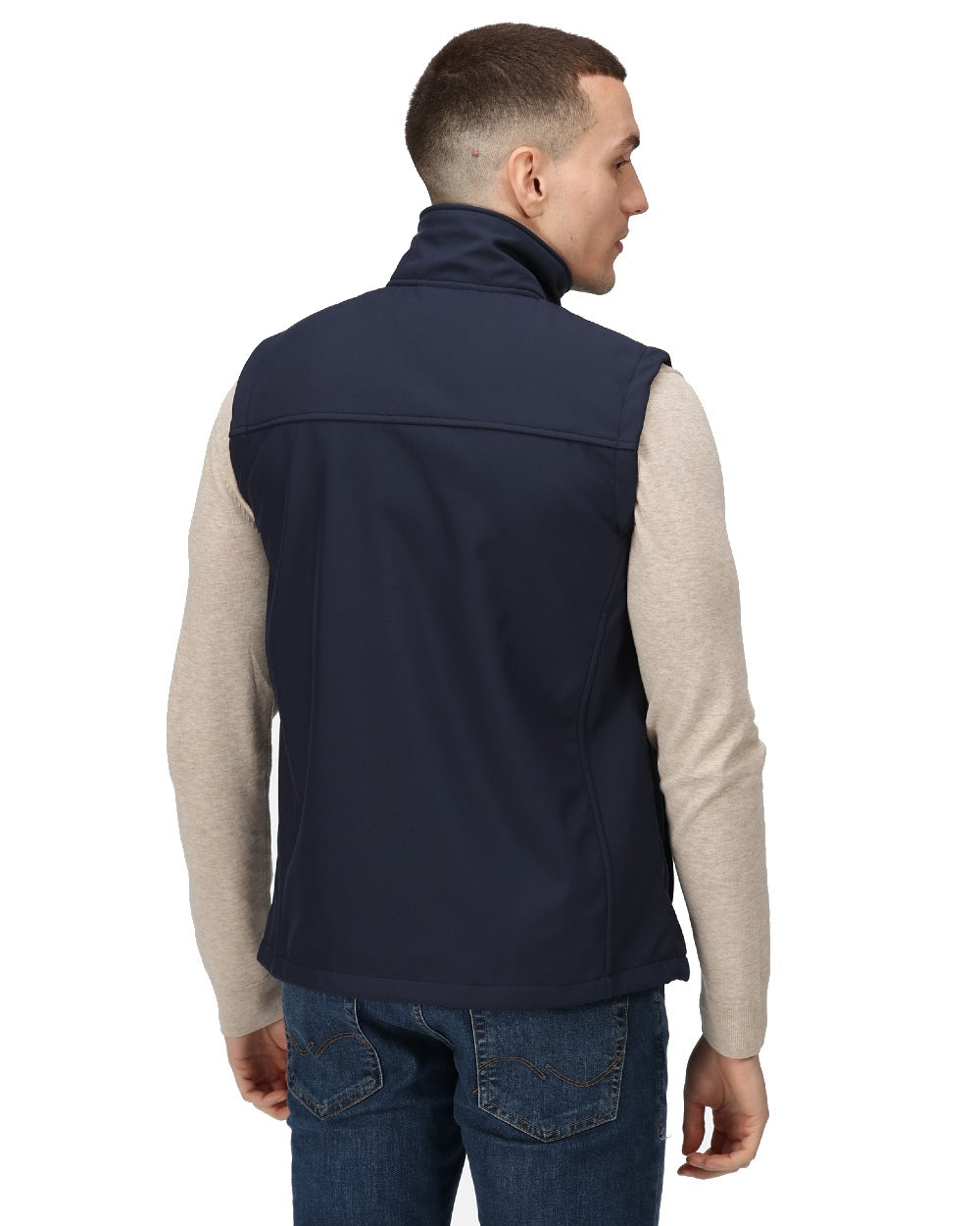 Navy coloured Regatta Mens Flux Softshell Bodywarmer on white background 