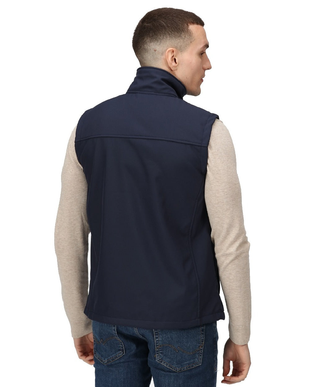 Navy coloured Regatta Mens Flux Softshell Bodywarmer on white background 