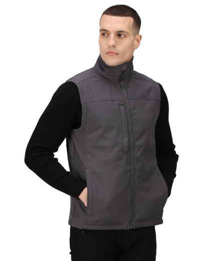 Seal Grey coloured Regatta Mens Flux Softshell Bodywarmer on white background 