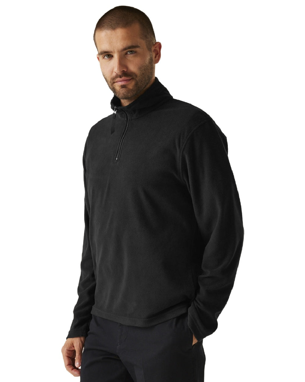 Black coloured Regatta Mens Micro Zip Neck Fleece on white background 