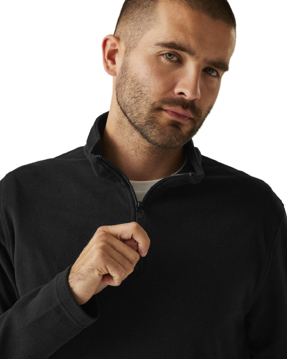 Black coloured Regatta Mens Micro Zip Neck Fleece on white background 